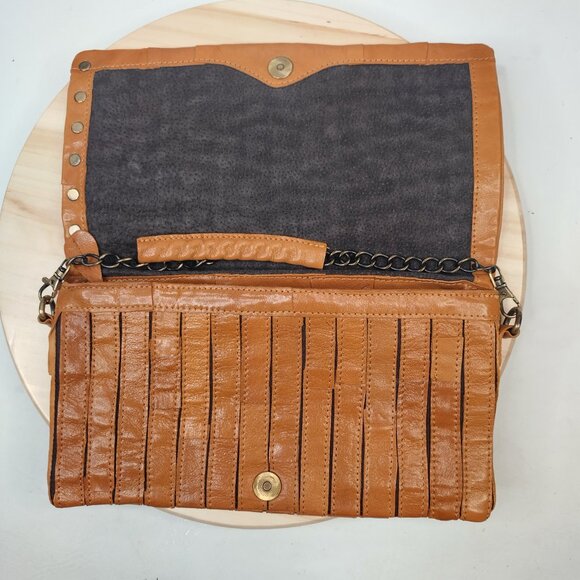 Akira Black Label Tan Leather Ruffled Clutch Purse w/Strap Small - Picture 5 of 13